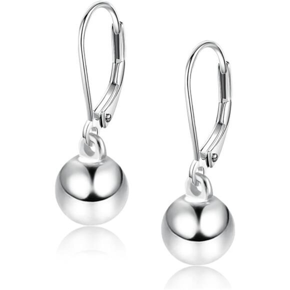 Sterling Silver Drop Ball Earrings for Women Girls Leverback Dangle Drop - Picture 1 of 7